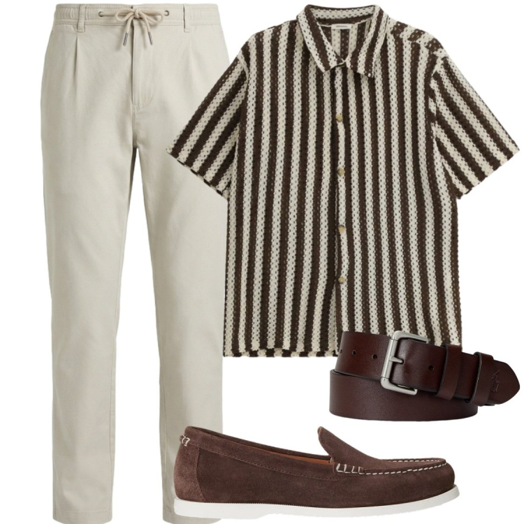 Outfit uomo - Eleganza Relax in Lino e Suede. Stile Trendy per Serata speciale. Abbinamento con camicie a manica corta, pantaloni, cinture, scarpe stringate.