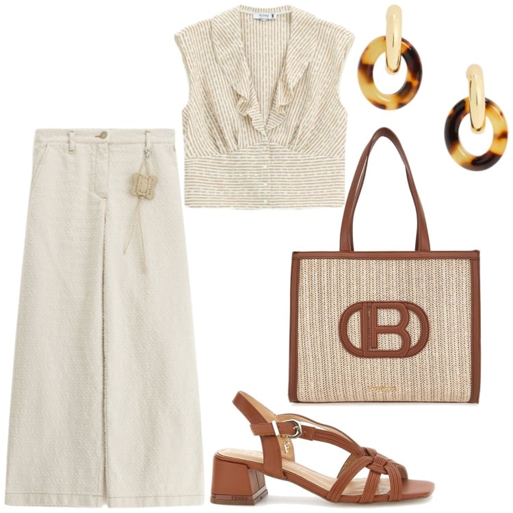 Outfit donna - Total look #2411143. Stile Etnico per Tutti i giorni. Abbinamento con camicie, pantaloni a palazzo, orecchini, sandali in pelle, borse a spalla.