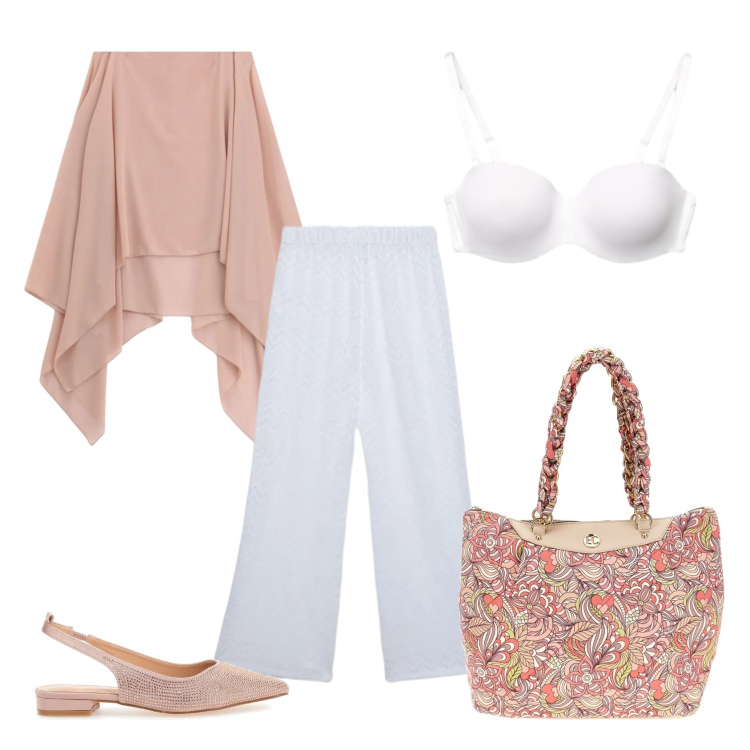 Outfit donna - Total look #2411155. Stile Casual chic per Ufficio. Abbinamento con pantaloni, reggiseni, cappe, ballerine, borse a spalla.