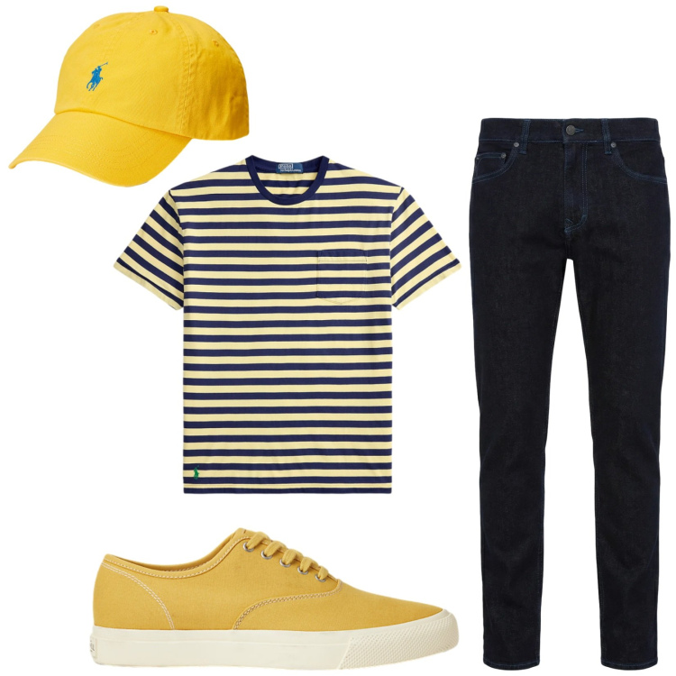 Outfit uomo - Total look #2411164. Stile Trendy per Tutti i giorni. Abbinamento con jeans, sneakers, t-shirt, cappelli con visiera.