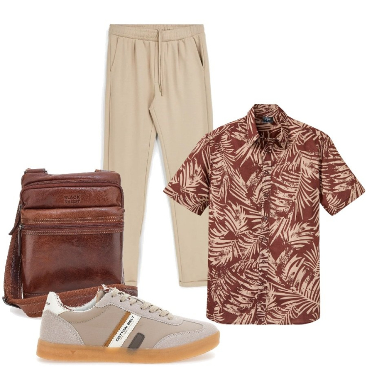 Outfit uomo - Total look #2411175. Stile Casual per Serata speciale. Abbinamento con camicie a manica corta, sneakers, borse sportive, pantaloni.