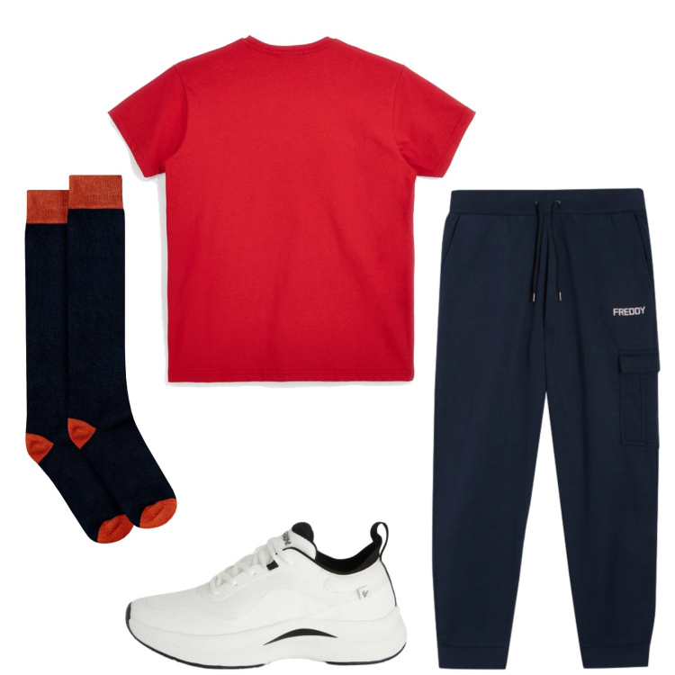 Outfit uomo - Total look #2411176. Stile Trendy per Sport. Abbinamento con calzini, pantaloni cargo, sneakers, t-shirt.