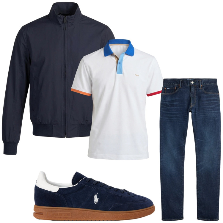 Outfit uomo - Total look #2411178. Stile Casual per Tutti i giorni. Abbinamento con polo, sneakers, jeans, bomber.