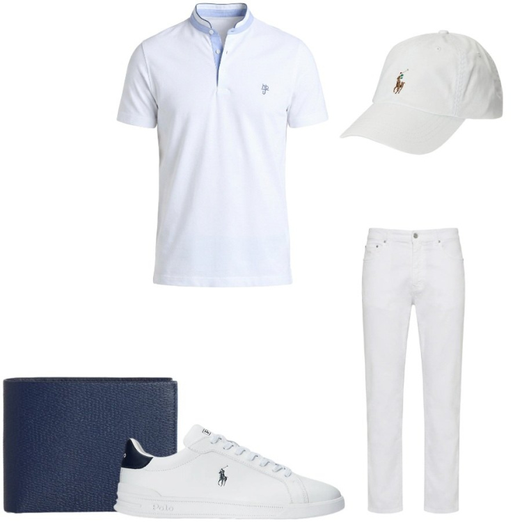 Outfit uomo - Total look #2411186. Stile Casual per Tutti i giorni. Abbinamento con polo, pantaloni, portafogli, sneakers, cappelli.