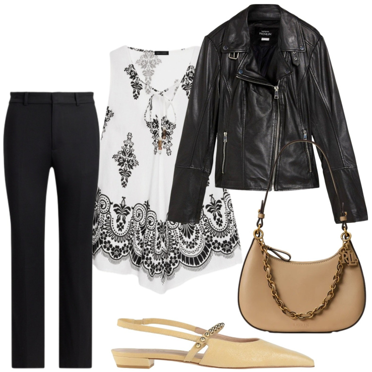 Outfit donna - Ballerine borchiate. Stile Rock per Serata fuori. Abbinamento con ballerine, giacche, canottiere, borse a spalla, pantaloni.