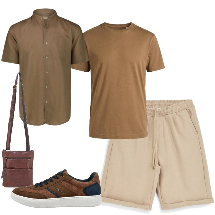Outfit uomo - Total look #2411190. Stile Trendy per Tutti i giorni. Abbinamento con t-shirt, camicie a manica corta, portafogli, scarpe stringate, bermuda.