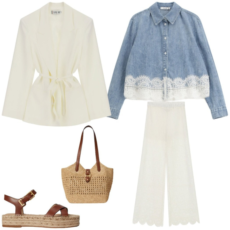 Outfit donna - In libertà. Stile Casual chic per Tutti i giorni. Abbinamento con camicie, pantaloni a palazzo, blazer, espadrillas, borse tote.