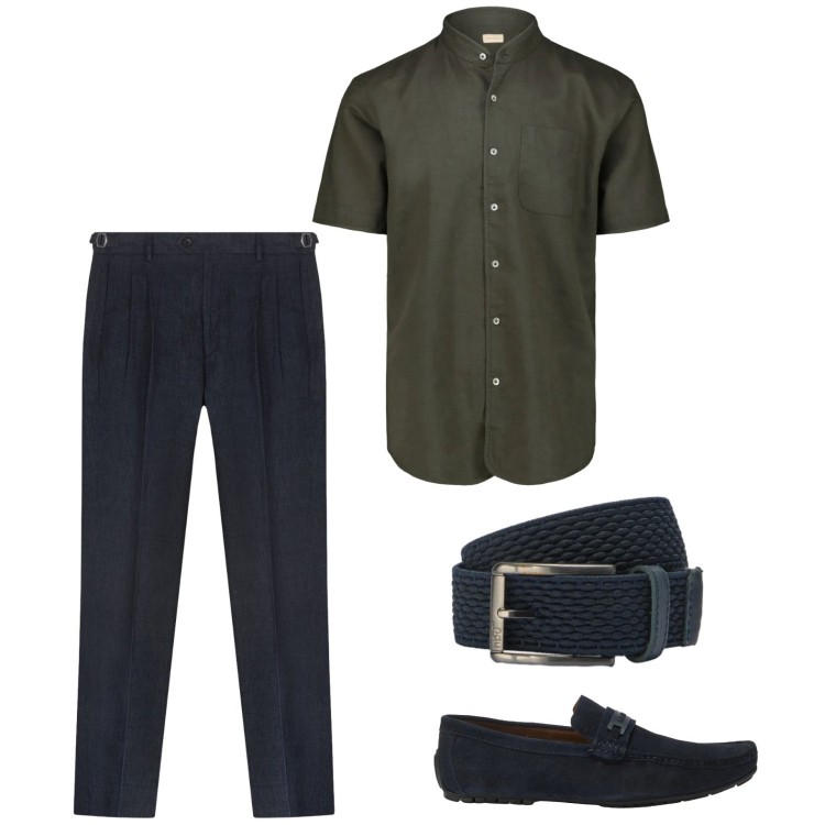 Outfit uomo - Fresca eleganza. Stile Business/Elegante per Tutti i giorni. Abbinamento con pantaloni, camicie a manica corta, scarpe stringate, cinture.