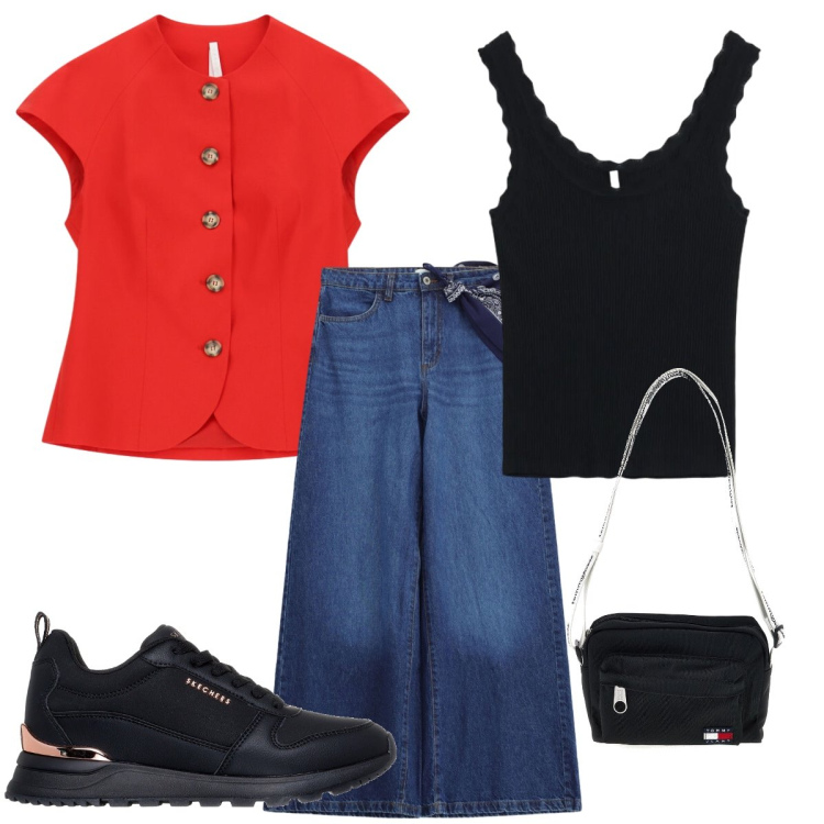 Outfit donna - La giacca sgargiante. Stile Sporty chic per Tutti i giorni. Abbinamento con blazer, canottiere, jeans, sneakers, borse a tracolla.