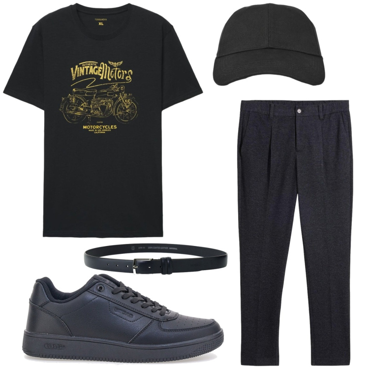 Outfit uomo - Total look #2411238. Stile Urban per Tutti i giorni. Abbinamento con pantaloni, cappelli con visiera, t-shirt, cinture, sneakers.