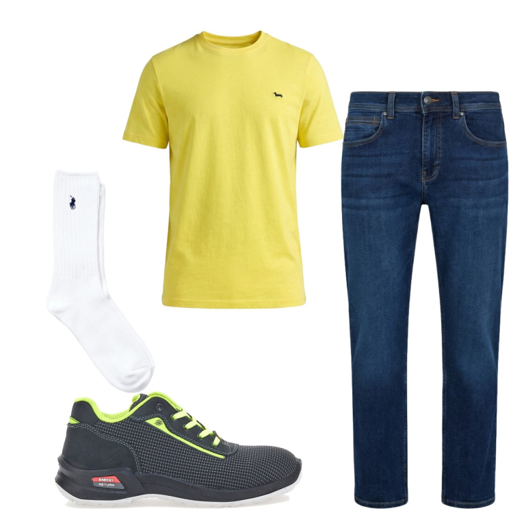 Outfit uomo - Total look #2411239. Stile Casual per Tutti i giorni. Abbinamento con t-shirt, jeans dritti, calzini, sneakers.