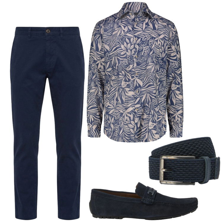 Outfit uomo - Aperitivo al tramonto. Stile Trendy per Serata speciale. Abbinamento con scarpe stringate, pantaloni, cinture, camicie.