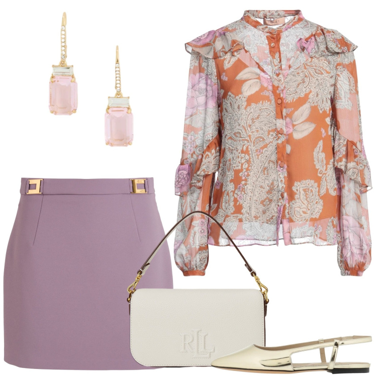 Outfit donna - Inaspettata mini. Stile Chic per Cerimonia. Abbinamento con minigonne, camicie, ballerine, borse a spalla, orecchini.