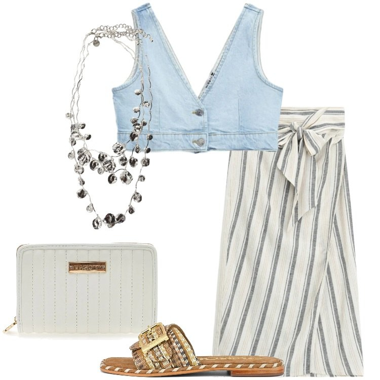 Outfit donna - Please - Slow Pleasure. Stile Trendy per Tutti i giorni. Abbinamento con top, gonne longuette, collane, ciabatte, portafogli.