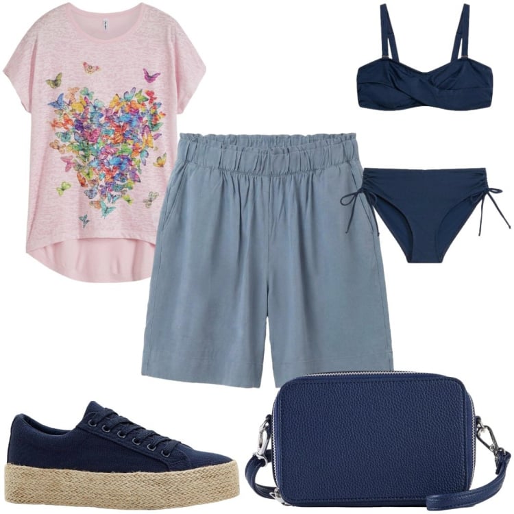 Outfit donna - bonprix - Endless Summer : in blu. Stile Basic per Mare. Abbinamento con shorts, sneakers, bikini, maglieria, borse a tracolla.