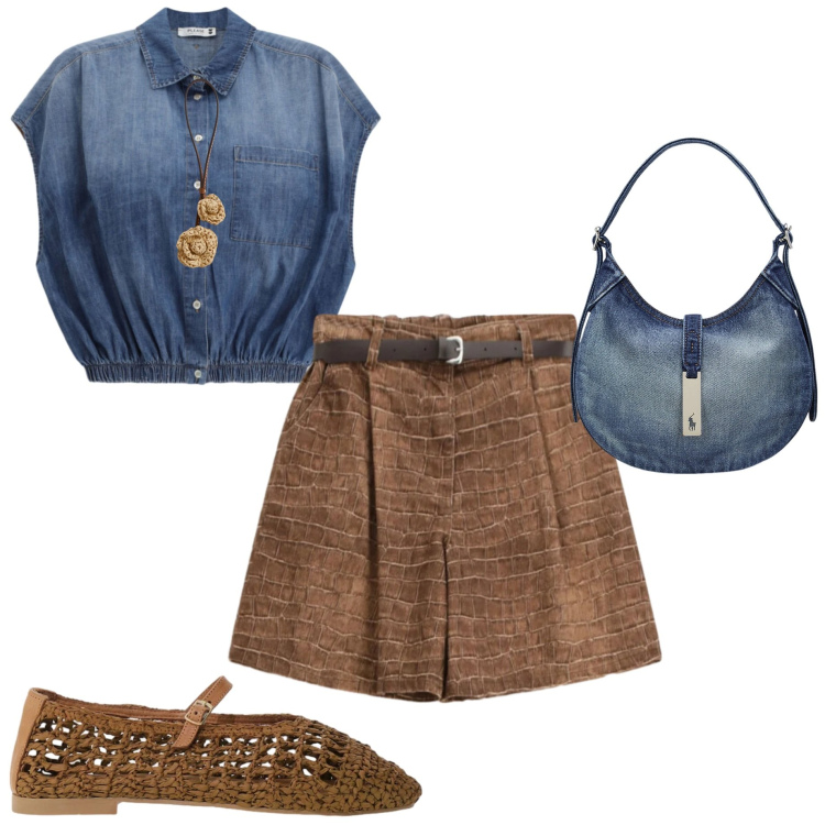 Outfit donna - Please Summer Mood. Stile Casual chic per Tutti i giorni. Abbinamento con bermuda, camicie, borse a spalla, ciondoli, ballerine.