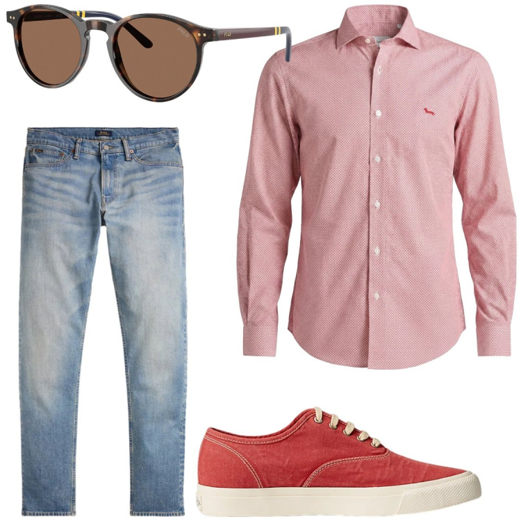 Outfit uomo - Serate casual. Stile Casual per Serata speciale. Abbinamento con camicie, sneakers, occhiali da sole, jeans.