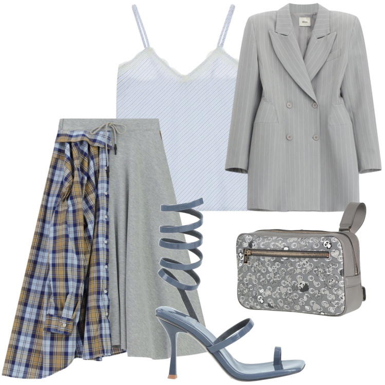 Outfit donna - Gonna con inserti a quadri. Stile Casual per Serata fuori. Abbinamento con marsupi, infradito, gonne lunghe, top, vestiti lunghi.