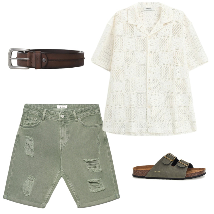 Outfit uomo - Summer Linen Mood. Stile Casual per Mare. Abbinamento con bermuda, cinture, camicie a manica corta, sandali.