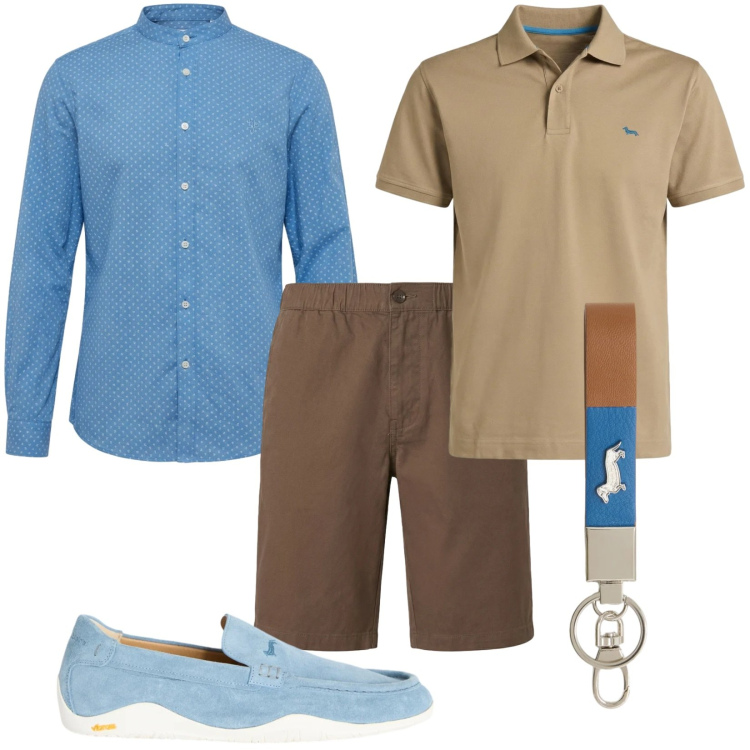 Outfit uomo - Aperitivo al tramonto. Stile Trendy per Tutti i giorni. Abbinamento con portachiavi, scarpe stringate, camicie, polo, bermuda.