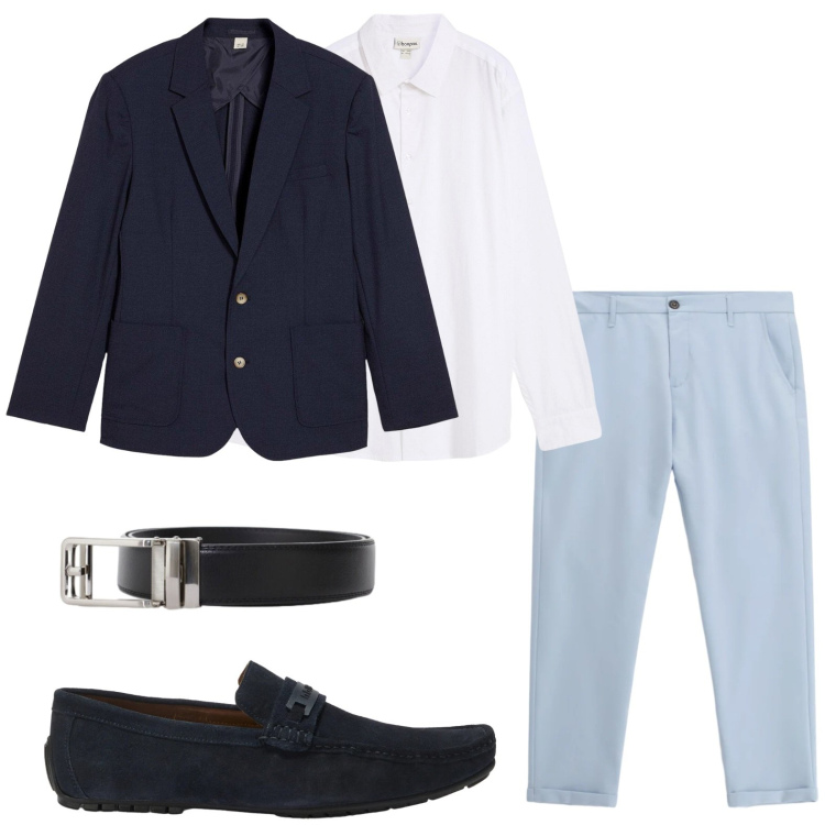 Outfit uomo - Stile ricercato. Stile Trendy per Ufficio. Abbinamento con camicie, giacche, pantaloni, cinture, scarpe stringate.