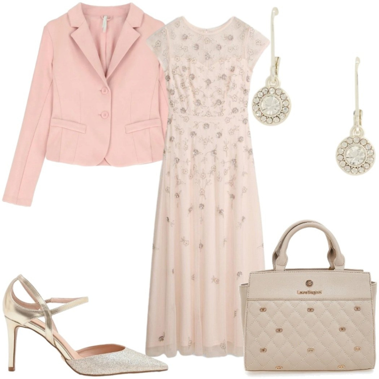 Outfit donna - Un blazer colorato- la cerimonia. Stile Romantica per Cerimonia. Abbinamento con vestiti lunghi, blazer, décolleté, orecchini, borse a mano.