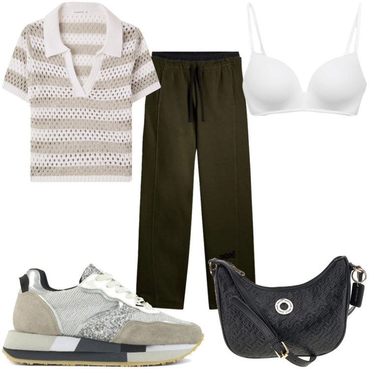 Outfit donna - City Summer Mood: basic. Stile Basic per Tutti i giorni. Abbinamento con t-shirt, reggiseni, pantaloni, sneakers, borse a tracolla.