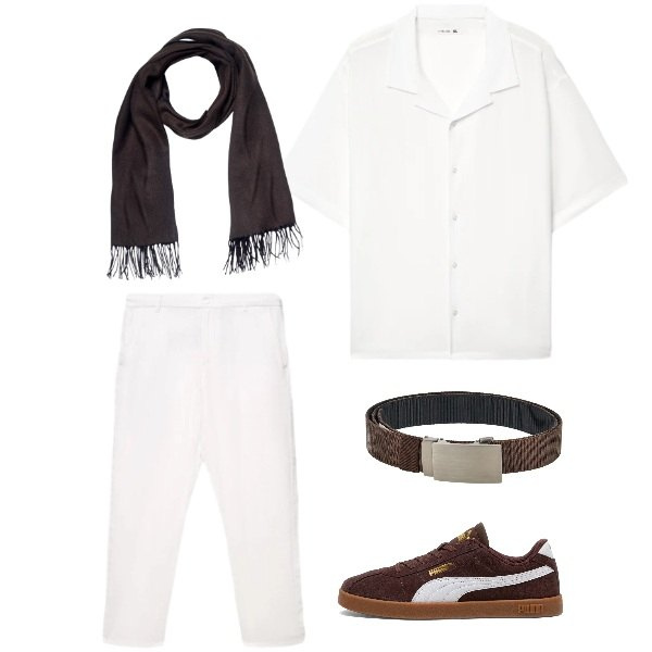 Outfit uomo - serata al mare. Stile Casual per Mare. Abbinamento con camicie a manica corta, pantaloni, sciarpe, cinture, sneakers.