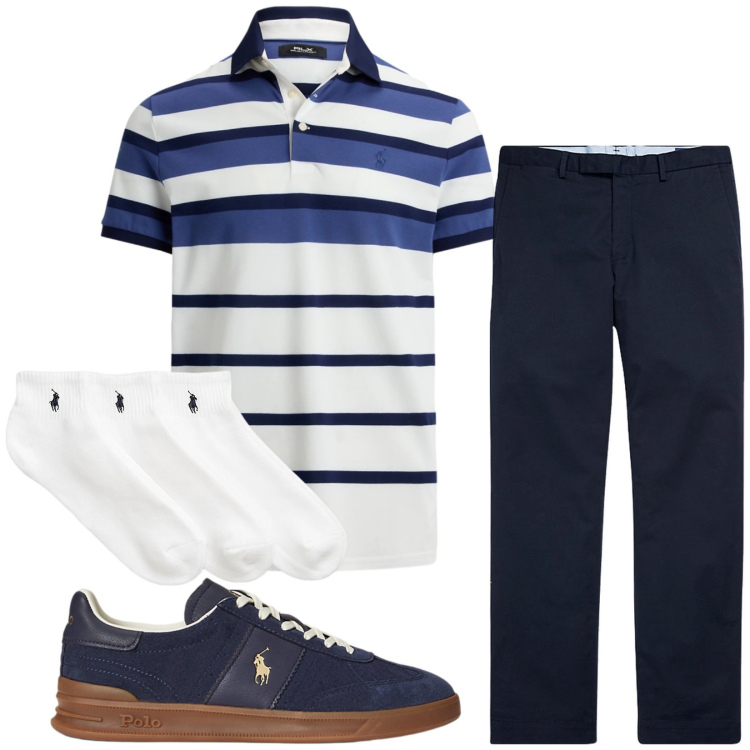 Outfit uomo - Total look #2411409. Stile Casual per Tutti i giorni. Abbinamento con pantaloni chino, calzini, sneakers, polo.
