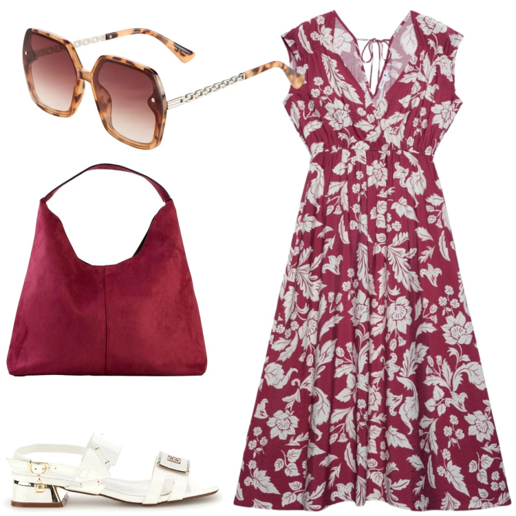 Outfit donna - Total look #2411410. Stile Casual chic per Tutti i giorni. Abbinamento con borse a spalla, occhiali da sole, vestiti midi/longuette, sandali col tacco.