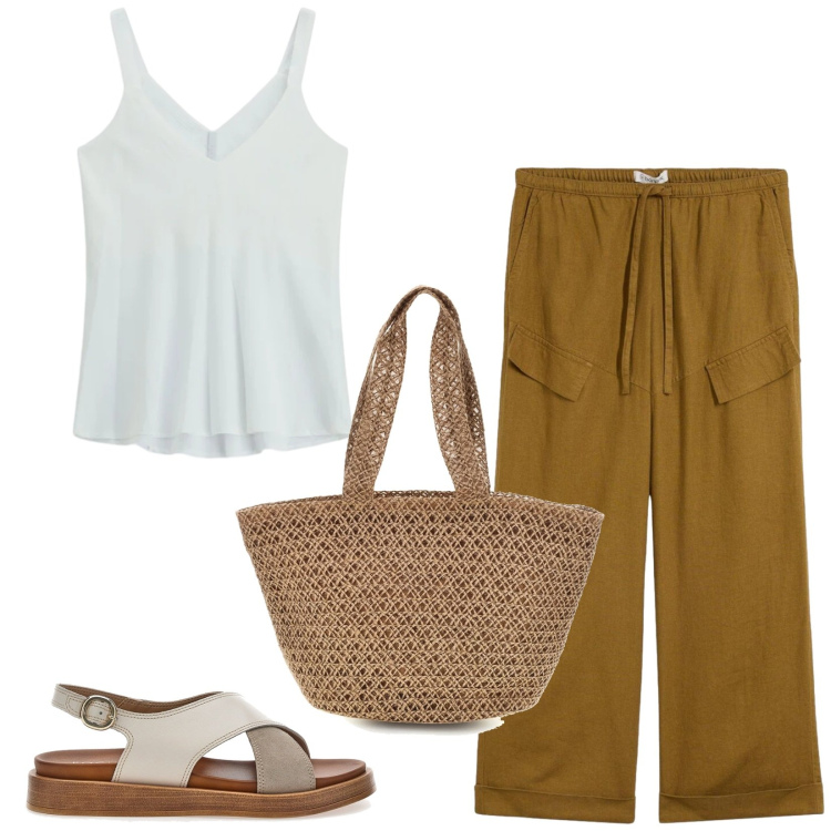 Outfit donna - Total look #2411426. Stile Basic per Tutti i giorni. Abbinamento con pantaloni, top, borse a spalla, sandali.