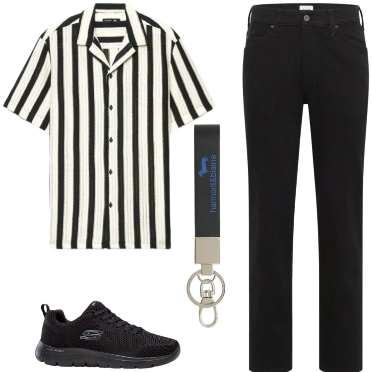Outfit uomo - Total look #2411433. Stile Trendy per Serata speciale. Abbinamento con sneakers, jeans dritti, camicie a manica corta, portachiavi.