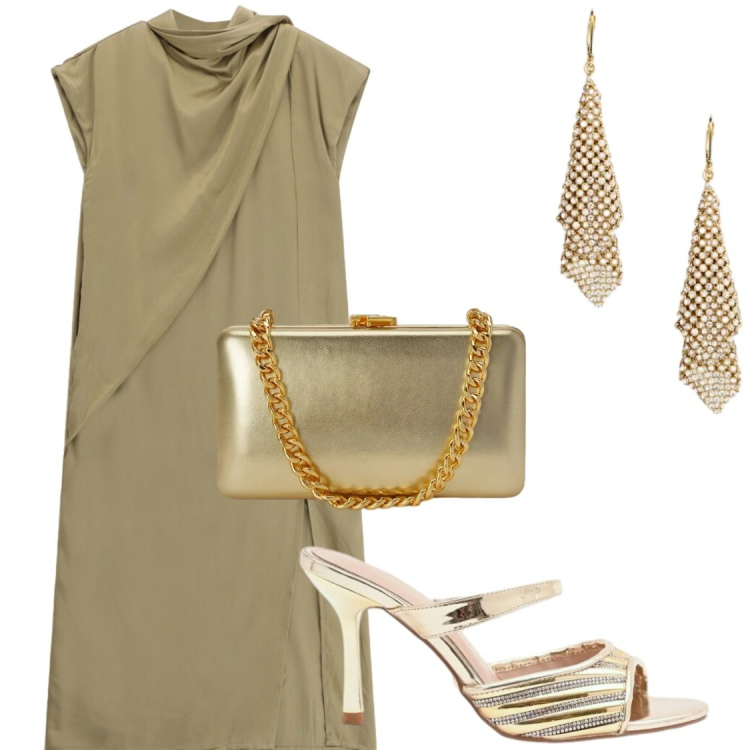 Outfit donna - Cerimonia estiva. Stile Glamour per Cerimonia. Abbinamento con sabot, vestiti lunghi, clutch, orecchini.