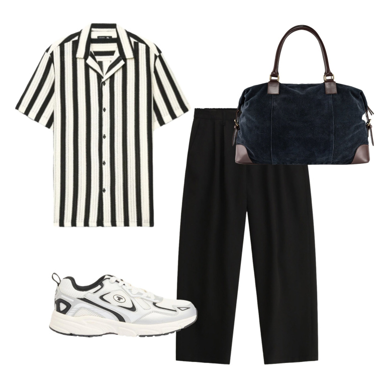 Outfit uomo - Black & white urban. Stile Urban per Sport. Abbinamento con sneakers, camicie a manica corta, pantaloni, borse sportive.