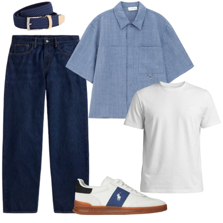Outfit uomo - G. Easy. Stile Trendy per Tutti i giorni. Abbinamento con camicie a manica corta, t-shirt, cinture, jeans, sneakers.