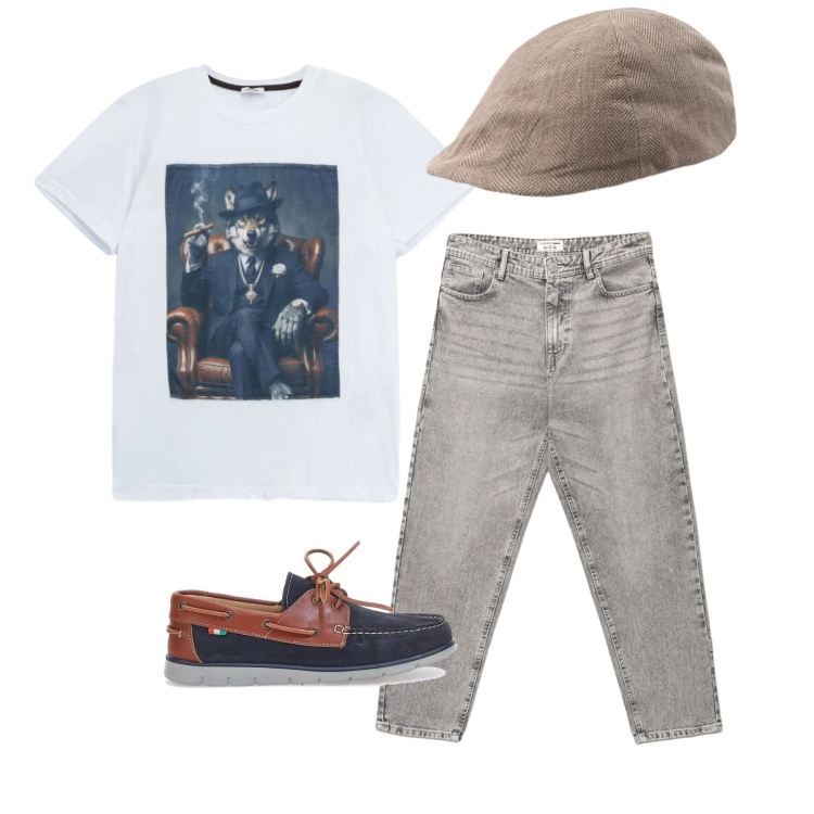 Outfit uomo - Total look #2411574. Stile Business/Elegante per Tutti i giorni. Abbinamento con jeans, t-shirt, cappelli e berretti, scarpe stringate.
