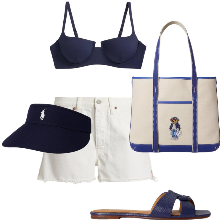 Outfit donna - Ciabattine minimal. Stile Chic per Mare. Abbinamento con bikini, sandali in pelle, shorts, borse tote, cappelli con visiera.