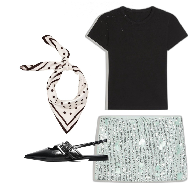 Outfit mujer - Trendy look. Estilo Trendy para Todos los días. Combinación con faldas, bailarinas, camiseta, bandas para el pelo.
