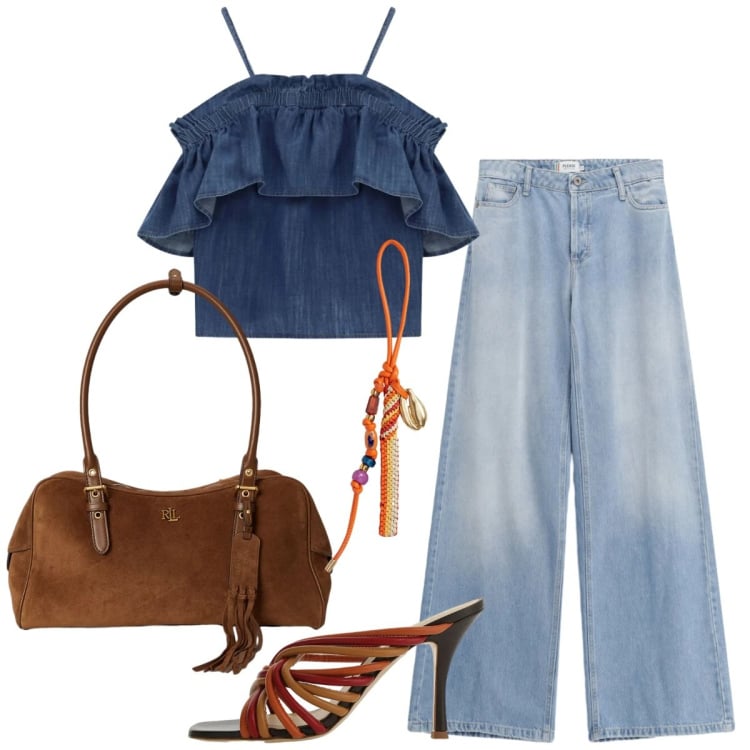 Outfit donna - Please Slow Pleasure. Stile Casual chic per Tutti i giorni. Abbinamento con top, jeans, sandali, borse a spalla, braccialetti.
