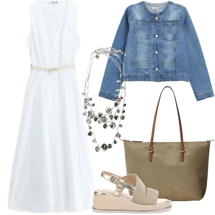Outfit donna - Please Slow Pleasure. Stile Casual chic per Tutti i giorni. Abbinamento con vestiti lunghi, blazer, collane, borse tote, sandali col tacco.