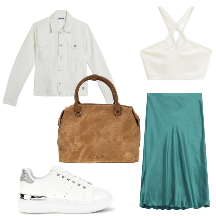 Outfit donna - Gonna fluttuante. Stile Glamour per Tutti i giorni. Abbinamento con top, giacche, gonne, sneakers, borse a tracolla.
