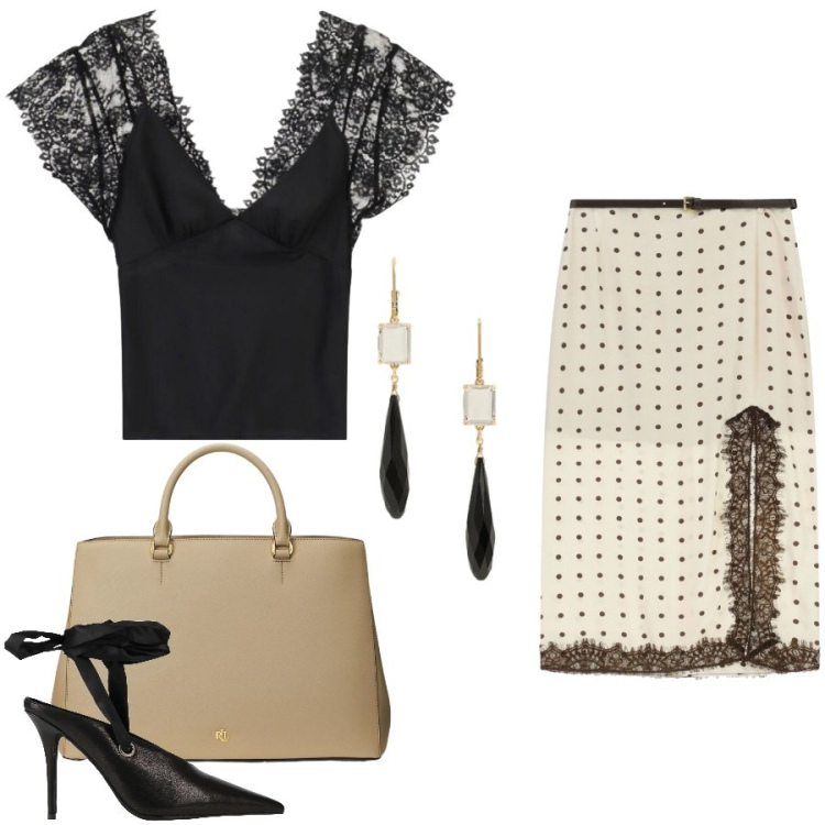 Outfit donna - Total look #2411753. Stile Glamour per Serata fuori. Abbinamento con décolleté, gonne lunghe, canottiere, borse a mano, orecchini.