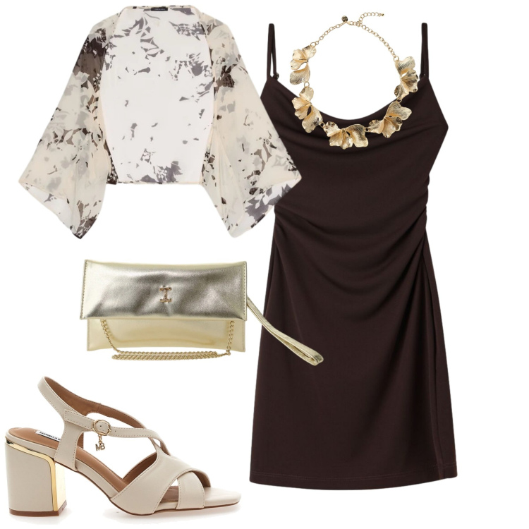 Outfit donna - Giugno. Stile Chic per Serata fuori. Abbinamento con vestiti corti, borse a tracolla, collane, blazer, sandali col tacco.