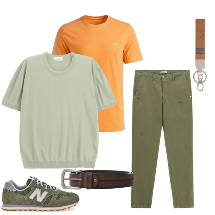 Outfit uomo - Total look #2411778. Stile Casual per Tutti i giorni. Abbinamento con cinture, t-shirt, pantaloni, portachiavi, t-shirt, sneakers.