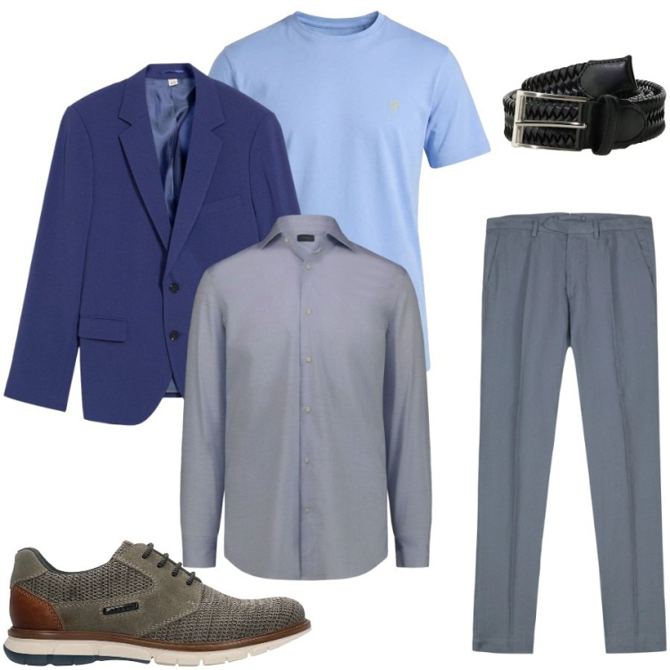 Outfit uomo - Total look #2411784. Stile Urban per Ufficio. Abbinamento con giacche, cinture, pantaloni, camicie, t-shirt, sneakers.