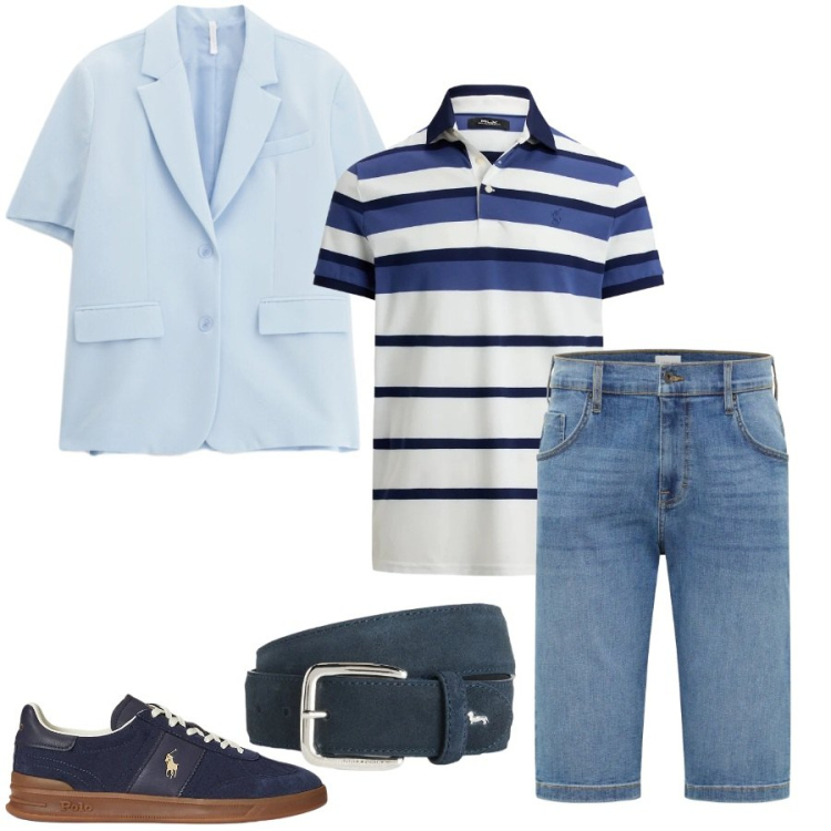 Outfit uomo - Total look #2411791. Stile Casual per Tutti i giorni. Abbinamento con bermuda, giacche, cinture, sneakers, polo.