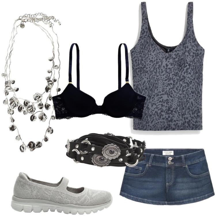 Outfit donna - Total look #2411794. Stile Preppy per Tutti i giorni. Abbinamento con ballerine, cinture, shorts, collane, reggiseni, canottiere.