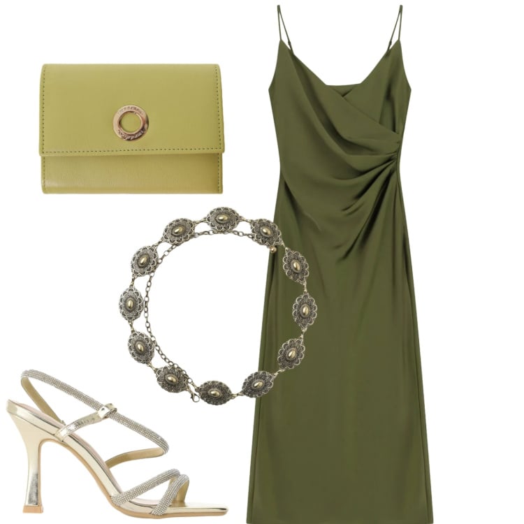 Outfit donna - Total look #2411796. Stile Minimal per Serata fuori. Abbinamento con cinture, vestiti midi/longuette, sandali col tacco, portafogli.