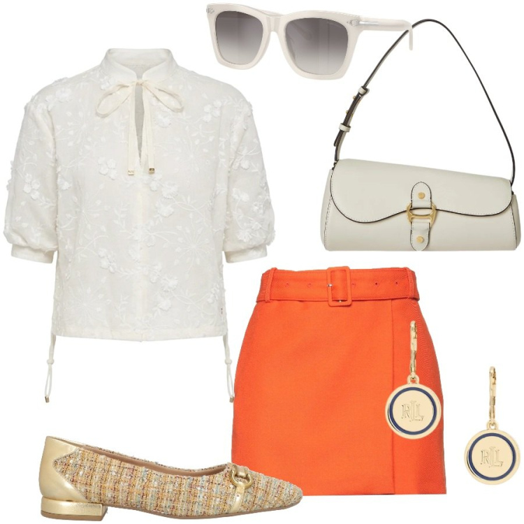 Outfit donna - Ballerine bon ton. Stile Bon Ton per Cerimonia. Abbinamento con minigonne, ballerine, bluse, occhiali da sole, borse a spalla, orecchini.