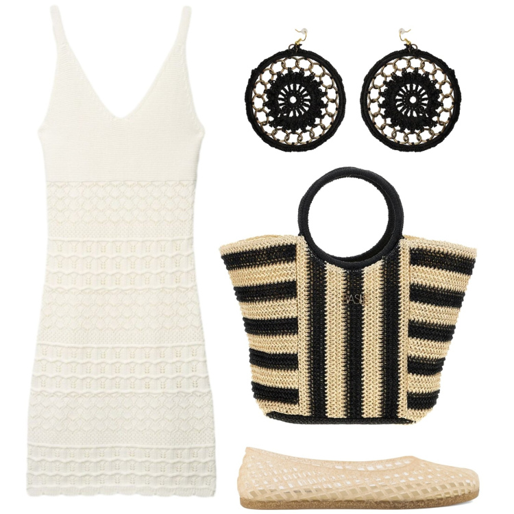 Outfit donna - Total look #2411800. Stile Boho per Mare. Abbinamento con vestiti corti, orecchini, borse a mano, ballerine.